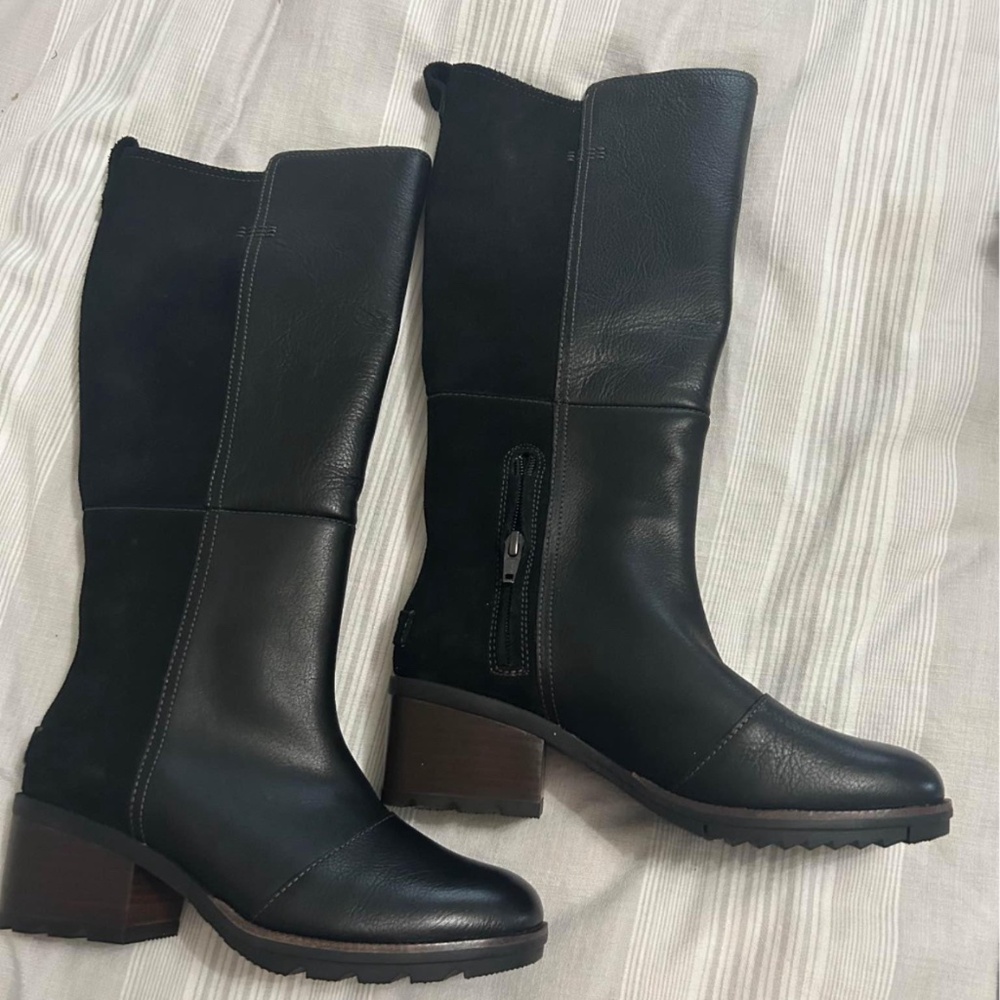 Sorel Cate Tall Black Leather Waterproof Knee High Zip Women's Boots Size 6